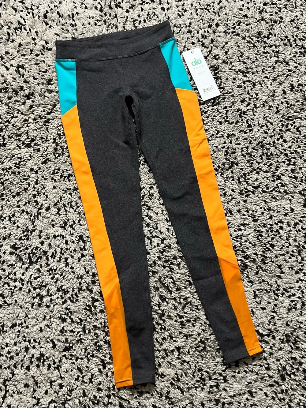 ALO Yoga Ascendant Leggings Scuba Inspired Stormy Grey Blue Orange Women’s XS